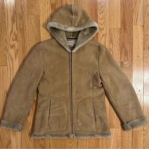 VTG Mulberry Street Coat Jacket S Faux Suede Soft Fur Lined Zip Hooded Camel